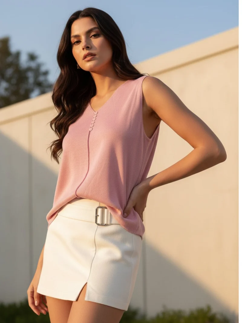 OUTZIDR Pink Tank Top with Embroidery Detailing